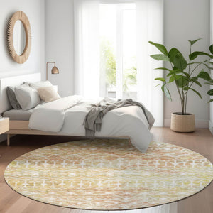 HomeRoots 5' Peach and Ivory Argyle Area Rug - Stylish, Durable Design for Indoor or Outdoor Spaces, Easy Care 8' Round 615814