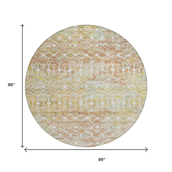 HomeRoots 5' Peach and Ivory Argyle Area Rug - Stylish, Durable Design for Indoor or Outdoor Spaces, Easy Care 8' Round 615814