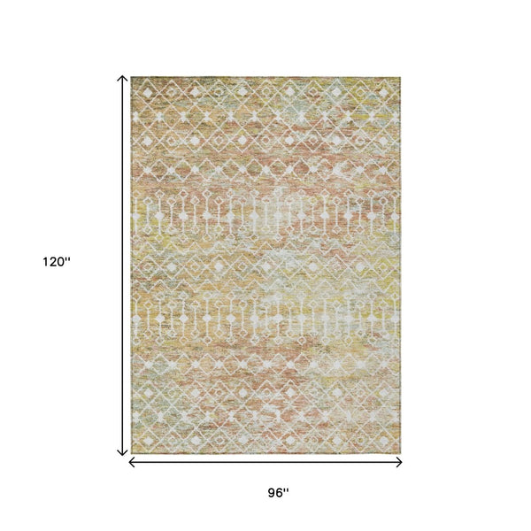 HomeRoots 5' Peach and Ivory Argyle Area Rug - Stylish, Durable Design for Indoor or Outdoor Spaces, Easy Care 8' X 10' 615815