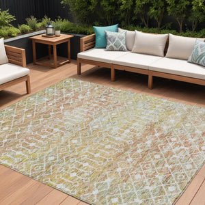 HomeRoots 5' Peach and Ivory Argyle Area Rug - Stylish, Durable Design for Indoor or Outdoor Spaces, Easy Care 8' X 10' 615815