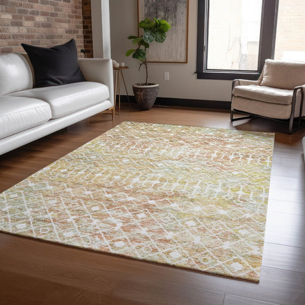 HomeRoots 5' Peach and Ivory Argyle Area Rug - Stylish, Durable Design for Indoor or Outdoor Spaces, Easy Care 10' X 14' 615817