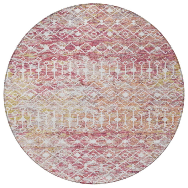 HomeRoots 5' Stylish Pink and Ivory Argyle Washable Area Rug – Perfect for Indoor and Outdoor Spaces 8' Round 615820