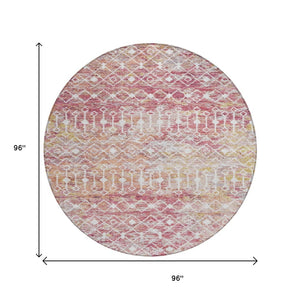 HomeRoots 5' Stylish Pink and Ivory Argyle Washable Area Rug – Perfect for Indoor and Outdoor Spaces 8' Round 615820