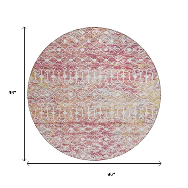 HomeRoots 5' Stylish Pink and Ivory Argyle Washable Area Rug – Perfect for Indoor and Outdoor Spaces 8' Round 615820