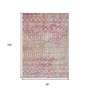 HomeRoots 5' Stylish Pink and Ivory Argyle Washable Area Rug – Perfect for Indoor and Outdoor Spaces 8' X 10' 615821