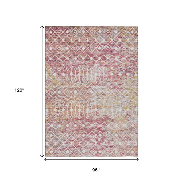 HomeRoots 5' Stylish Pink and Ivory Argyle Washable Area Rug – Perfect for Indoor and Outdoor Spaces 8' X 10' 615821