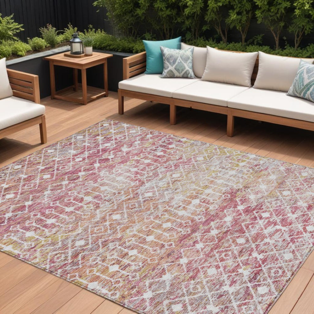 HomeRoots 5' Stylish Pink and Ivory Argyle Washable Area Rug – Perfect for Indoor and Outdoor Spaces 8' X 10' 615821