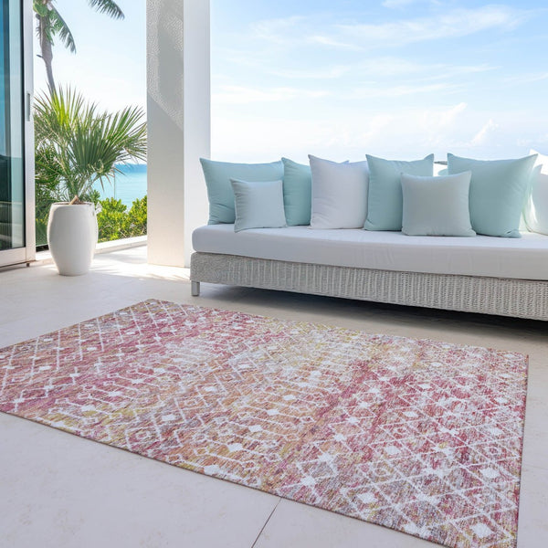 HomeRoots 5' Stylish Pink and Ivory Argyle Washable Area Rug – Perfect for Indoor and Outdoor Spaces 8' X 10' 615821