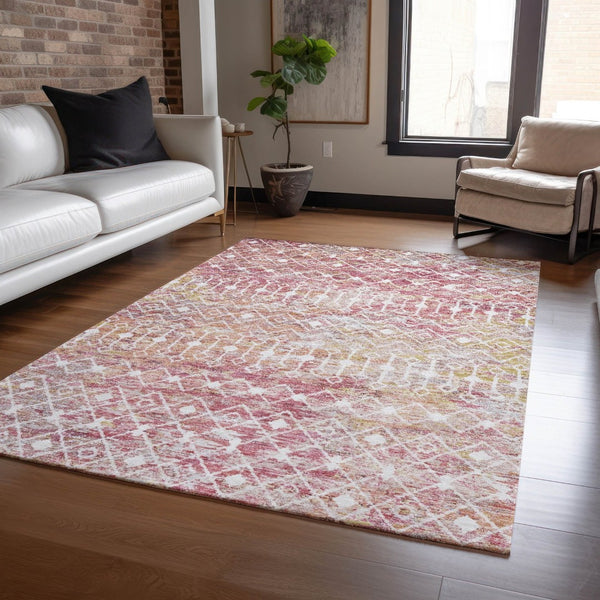 HomeRoots 5' Stylish Pink and Ivory Argyle Washable Area Rug – Perfect for Indoor and Outdoor Spaces 8' X 10' 615821