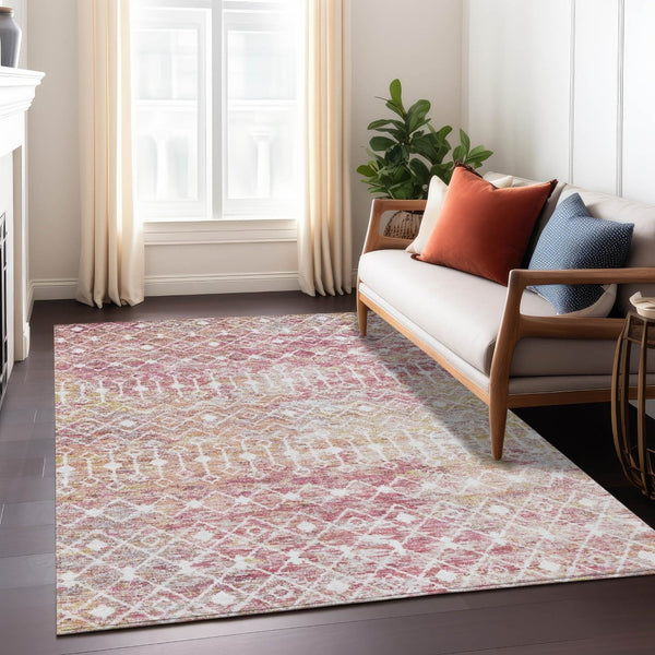 HomeRoots 5' Stylish Pink and Ivory Argyle Washable Area Rug – Perfect for Indoor and Outdoor Spaces 8' X 10' 615821