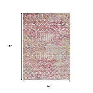 HomeRoots 9' X 12' Pink and Ivory Argyle Area Rug - Washable, Durable, Stylish for Indoor & Outdoor Spaces! 615822