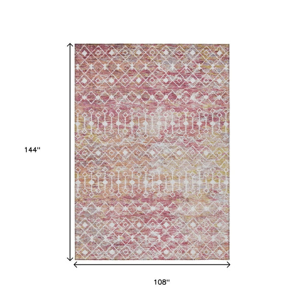 HomeRoots 9' X 12' Pink and Ivory Argyle Area Rug - Washable, Durable, Stylish for Indoor & Outdoor Spaces! 615822