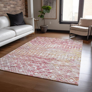 HomeRoots 9' X 12' Pink and Ivory Argyle Area Rug - Washable, Durable, Stylish for Indoor & Outdoor Spaces! 615822