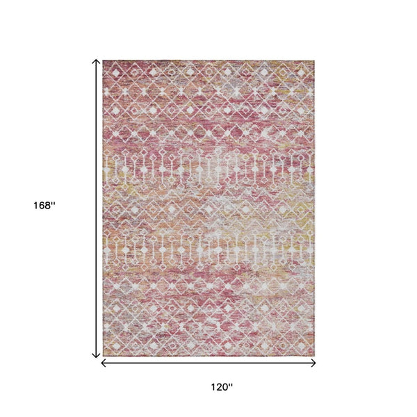 HomeRoots 5' Stylish Pink and Ivory Argyle Washable Area Rug – Perfect for Indoor and Outdoor Spaces 10' X 14' 615823