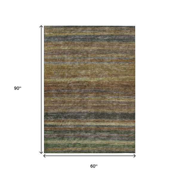HomeRoots 5' Striped Washable Area Rug – Durable, Stain-Resistant Design for Indoor & Outdoor Spaces 5' X 8' 615831