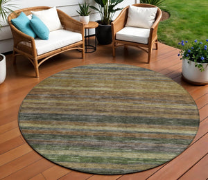 HomeRoots 5' Striped Washable Area Rug – Durable, Stain-Resistant Design for Indoor & Outdoor Spaces 8' Round 615832