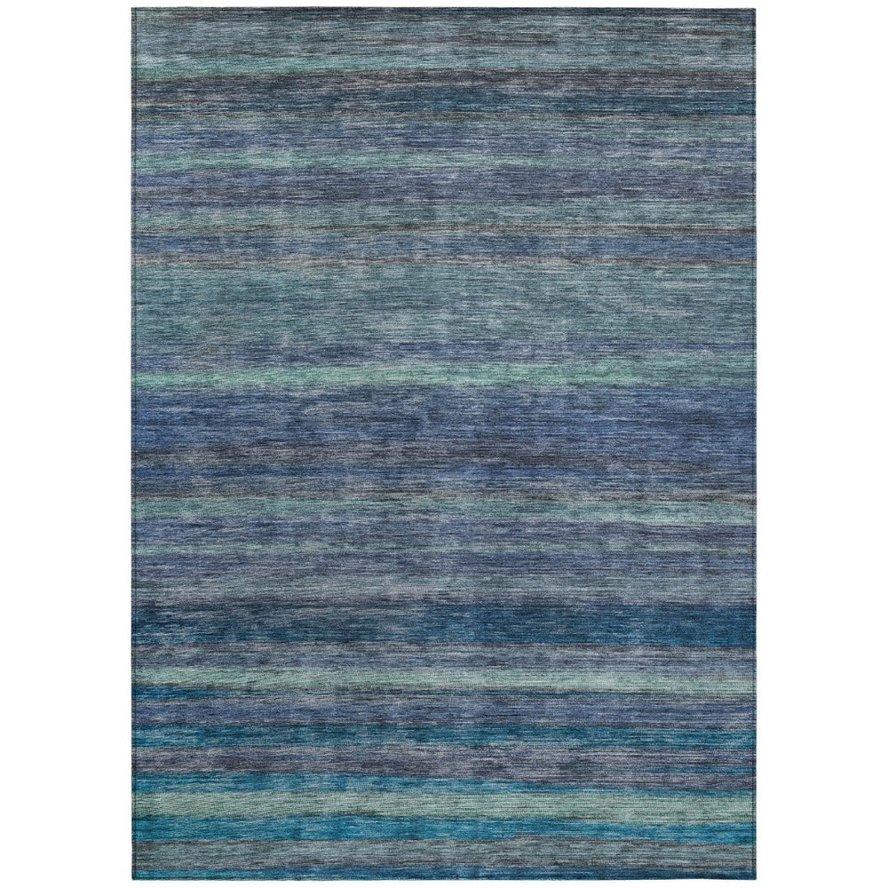 HomeRoots 5' Blue and Gray Striped Washable Area Rug - Durable, Stain-Resistant for Indoor and Outdoor Use 5' X 8' 615837