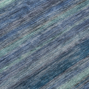HomeRoots 5' Blue and Gray Striped Washable Area Rug - Durable, Stain-Resistant for Indoor and Outdoor Use 8' Round 615838