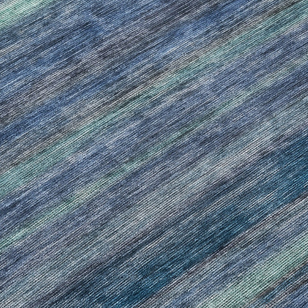 HomeRoots 5' Blue and Gray Striped Washable Area Rug - Durable, Stain-Resistant for Indoor and Outdoor Use 8' Round 615838