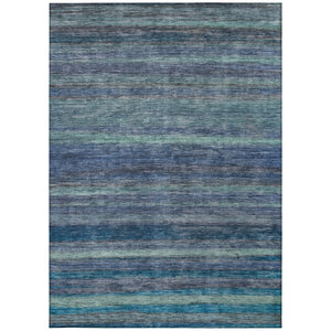 HomeRoots 5' Blue and Gray Striped Washable Area Rug - Durable, Stain-Resistant for Indoor and Outdoor Use 8' X 10' 615839