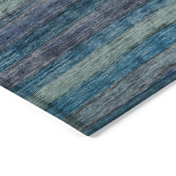 HomeRoots 5' Blue and Gray Striped Washable Area Rug - Durable, Stain-Resistant for Indoor and Outdoor Use 8' X 10' 615839