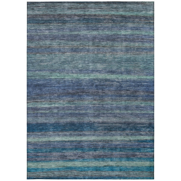 HomeRoots 5' Blue and Gray Striped Washable Area Rug - Durable, Stain-Resistant for Indoor and Outdoor Use 9' X 12' 615840