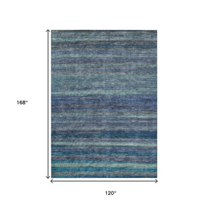 HomeRoots 5' Blue and Gray Striped Washable Area Rug - Durable, Stain-Resistant for Indoor and Outdoor Use 10' X 14' 615841