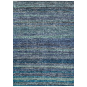 HomeRoots 5' Blue and Gray Striped Washable Area Rug - Durable, Stain-Resistant for Indoor and Outdoor Use 10' X 14' 615841