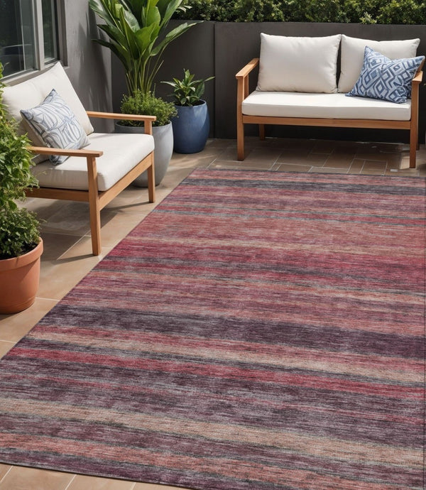 HomeRoots 5' Striped Washable Area Rug in Rust and Blush - Durable, Stylish, Perfect for Indoor and Outdoor Use 5' X 8' 615849