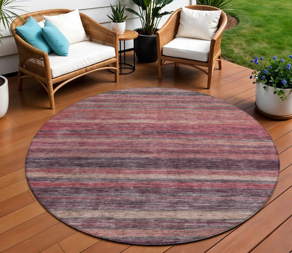 HomeRoots 5' Striped Washable Area Rug in Rust and Blush - Durable, Stylish, Perfect for Indoor and Outdoor Use 8' Round 615850