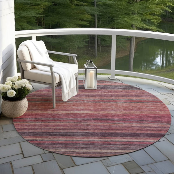 HomeRoots 5' Striped Washable Area Rug in Rust and Blush - Durable, Stylish, Perfect for Indoor and Outdoor Use 8' Round 615850