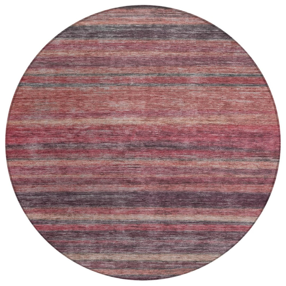 HomeRoots 5' Striped Washable Area Rug in Rust and Blush - Durable, Stylish, Perfect for Indoor and Outdoor Use 8' Round 615850