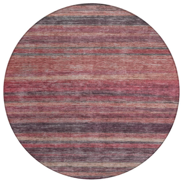 HomeRoots 5' Striped Washable Area Rug in Rust and Blush - Durable, Stylish, Perfect for Indoor and Outdoor Use 8' Round 615850