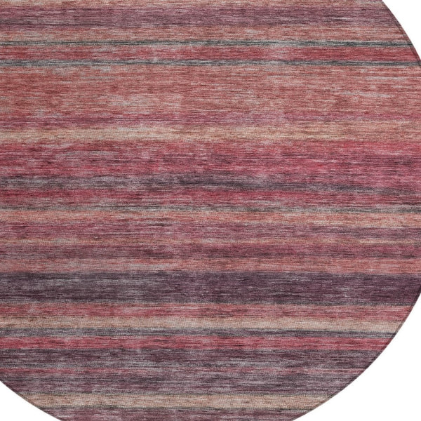 HomeRoots 5' Striped Washable Area Rug in Rust and Blush - Durable, Stylish, Perfect for Indoor and Outdoor Use 8' Round 615850