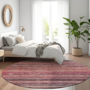 HomeRoots 5' Striped Washable Area Rug in Rust and Blush - Durable, Stylish, Perfect for Indoor and Outdoor Use 8' Round 615850