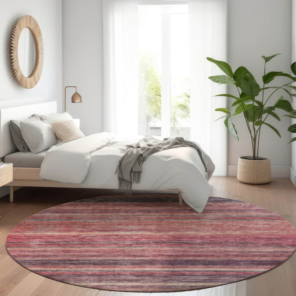 HomeRoots 5' Striped Washable Area Rug in Rust and Blush - Durable, Stylish, Perfect for Indoor and Outdoor Use 8' Round 615850