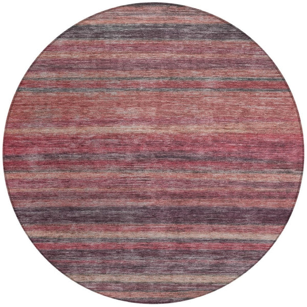 HomeRoots 5' Striped Washable Area Rug in Rust and Blush - Durable, Stylish, Perfect for Indoor and Outdoor Use 8' Round 615850