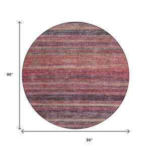HomeRoots 5' Striped Washable Area Rug in Rust and Blush - Durable, Stylish, Perfect for Indoor and Outdoor Use 8' Round 615850
