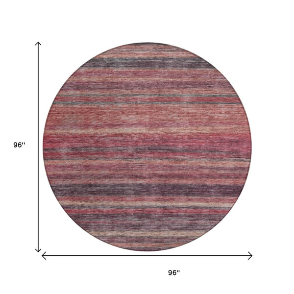 HomeRoots 5' Striped Washable Area Rug in Rust and Blush - Durable, Stylish, Perfect for Indoor and Outdoor Use 8' Round 615850
