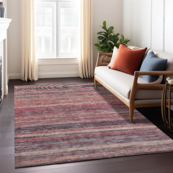 HomeRoots 5' Striped Washable Area Rug in Rust and Blush - Durable, Stylish, Perfect for Indoor and Outdoor Use 8' X 10' 615851