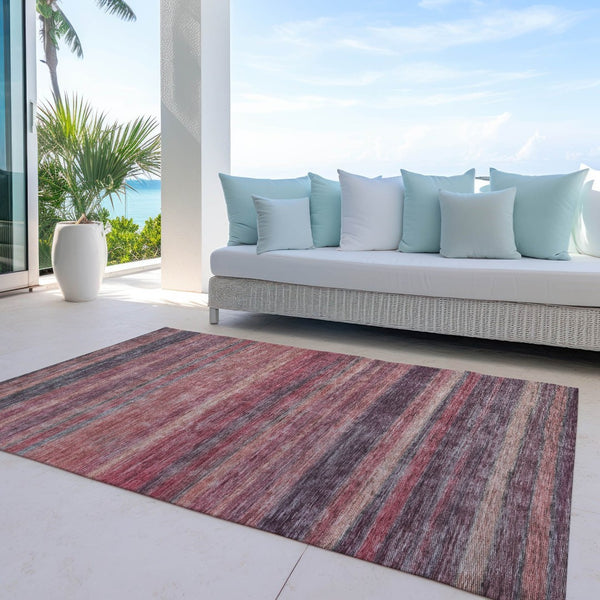 HomeRoots 5' Striped Washable Area Rug in Rust and Blush - Durable, Stylish, Perfect for Indoor and Outdoor Use 10' X 14' 615853