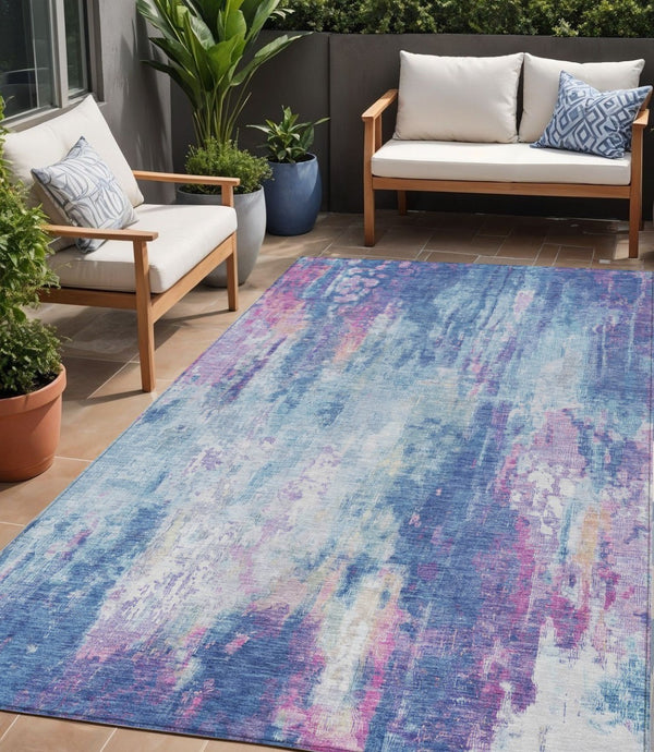 HomeRoots 5' Blue Peach Abstract Washable Area Rug - Stylish Indoor/Outdoor Design for High-Traffic Spaces 5' X 8' 615855