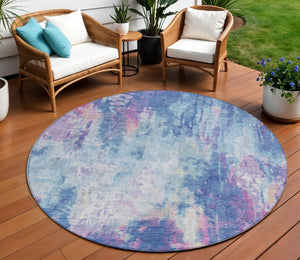 HomeRoots 5' Blue Peach Abstract Washable Area Rug - Stylish Indoor/Outdoor Design for High-Traffic Spaces 8' Round 615856