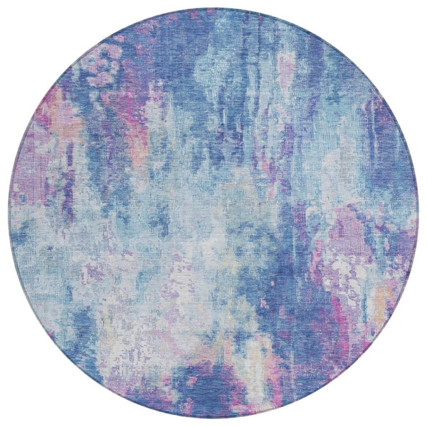 HomeRoots 5' Blue Peach Abstract Washable Area Rug - Stylish Indoor/Outdoor Design for High-Traffic Spaces 8' Round 615856