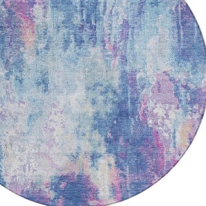 HomeRoots 5' Blue Peach Abstract Washable Area Rug - Stylish Indoor/Outdoor Design for High-Traffic Spaces 8' Round 615856