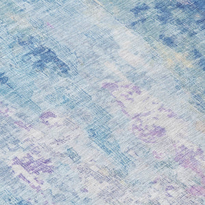HomeRoots 5' Blue Peach Abstract Washable Area Rug - Stylish Indoor/Outdoor Design for High-Traffic Spaces 8' Round 615856