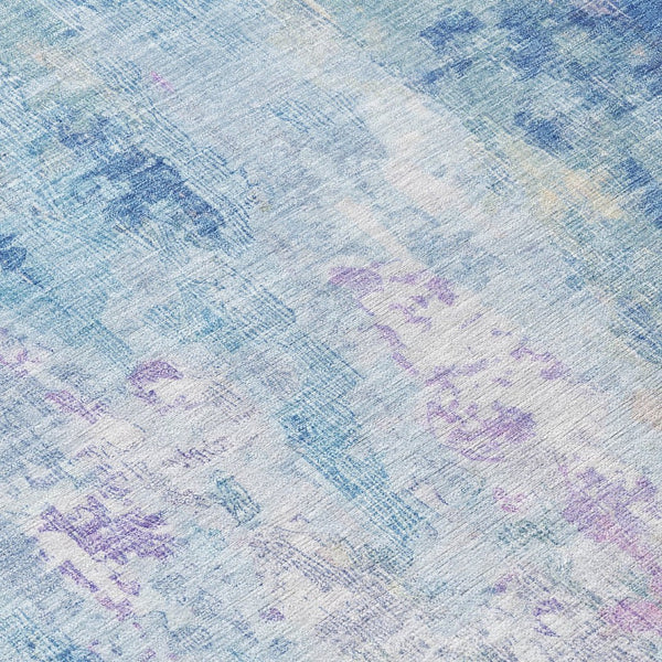 HomeRoots 5' Blue Peach Abstract Washable Area Rug - Stylish Indoor/Outdoor Design for High-Traffic Spaces 8' Round 615856