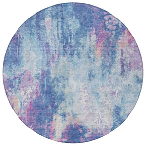 HomeRoots 5' Blue Peach Abstract Washable Area Rug - Stylish Indoor/Outdoor Design for High-Traffic Spaces 8' Round 615856