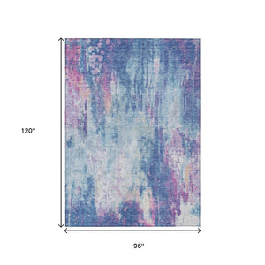 HomeRoots 5' Blue Peach Abstract Washable Area Rug - Stylish Indoor/Outdoor Design for High-Traffic Spaces 8' X 10' 615857