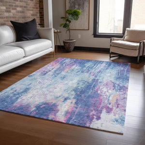 HomeRoots 5' Blue Peach Abstract Washable Area Rug - Stylish Indoor/Outdoor Design for High-Traffic Spaces 8' X 10' 615857